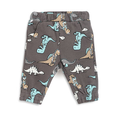 Boys Medium Grey Printed Long Trousers